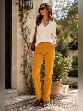 Talbots Simply Flattering Corduroy Pants 10P Mustard Straight Leg Fall
